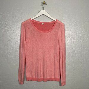 Margaret OLeary Women L Coral Pink Knit Sweater Long Sleeve Scoop Neck Cotton